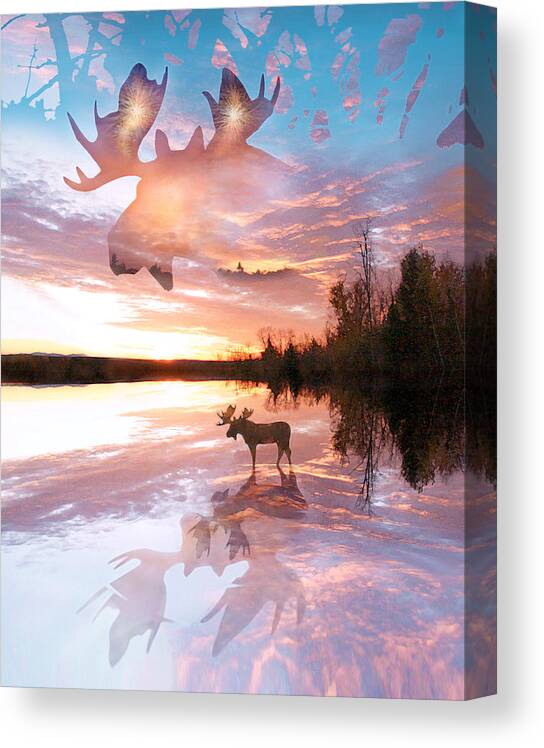 Sunset Canvas Print featuring the photograph Sunset On Moose Pond by John Stephens