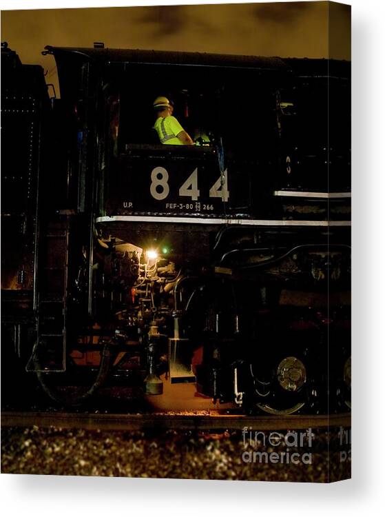 Steam Locomotive Canvas Print featuring the photograph Tending The Beast by Tim Mulina