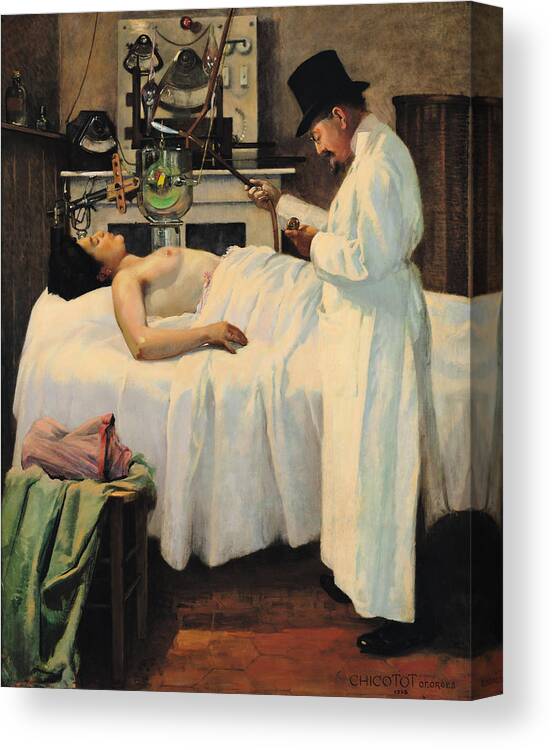 Doctor Canvas Print featuring the painting The First Attempt to Treat Cancer with X Rays by Georges Chicotot