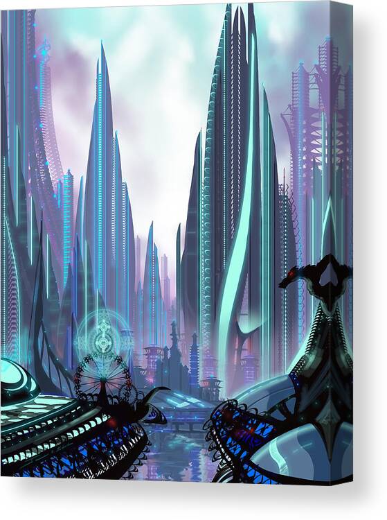 Science Fiction City Canvas Print featuring the painting Transia by James Hill