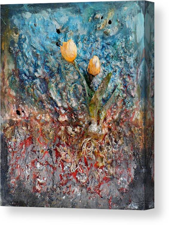 Landscape Canvas Print featuring the mixed media Tulips by Hans Droog