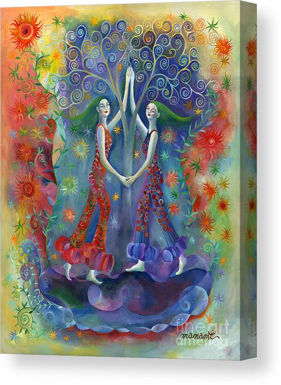Sun Canvas Print featuring the painting Two Happy people by Manami Lingerfelt