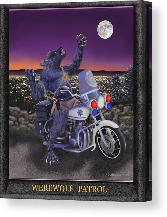 Halloween Canvas Print featuring the digital art Werewolf Patrol by Glenn Holbrook
