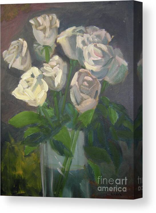 Floral Canvas Print featuring the painting White Roses by Lilibeth Andre