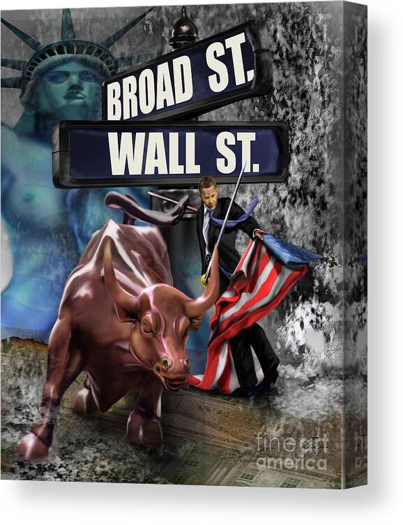 Wall Street Canvas Print featuring the painting Ole Obama - Ole - Ole - Ole by Reggie Duffie