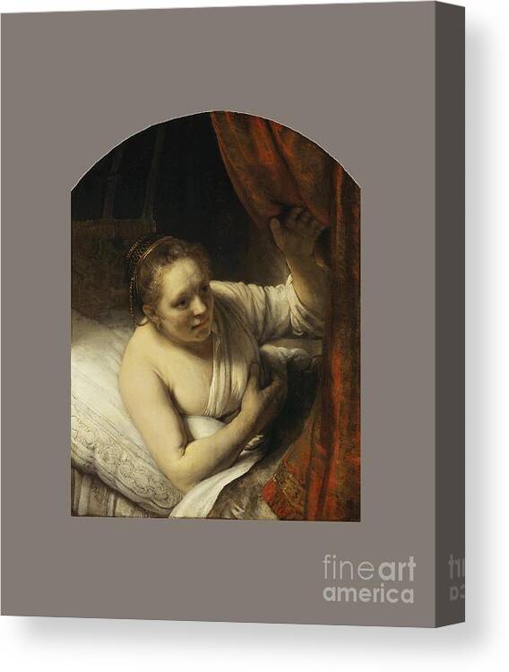 Rembrandt Van Rijn Canvas Print featuring the painting A Woman in Bed #1 by MotionAge Designs