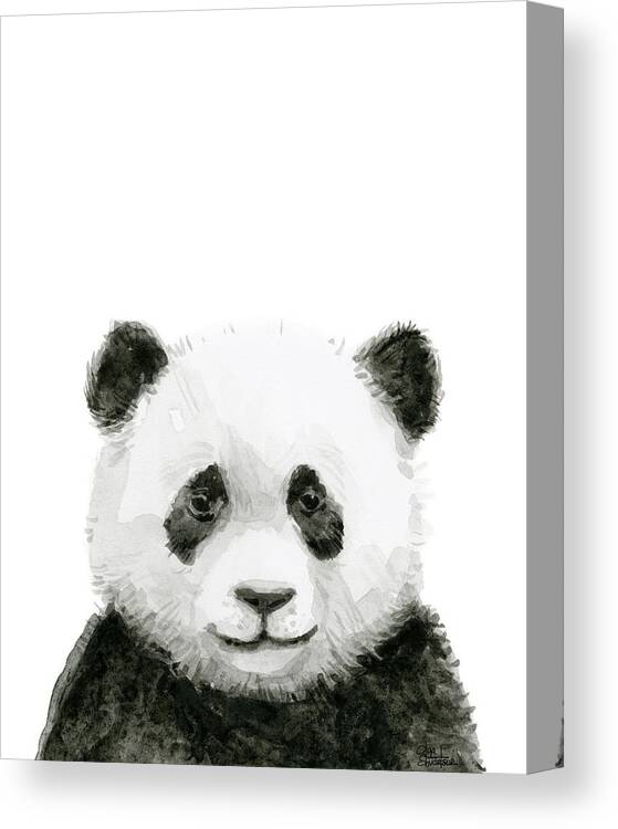 Baby Panda Canvas Print featuring the painting Baby Panda Watercolor #2 by Olga Shvartsur