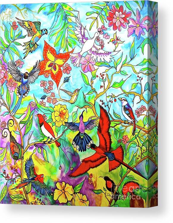 Silk Painting Canvas Print featuring the painting Birds Of Praise by Nancy Cupp
