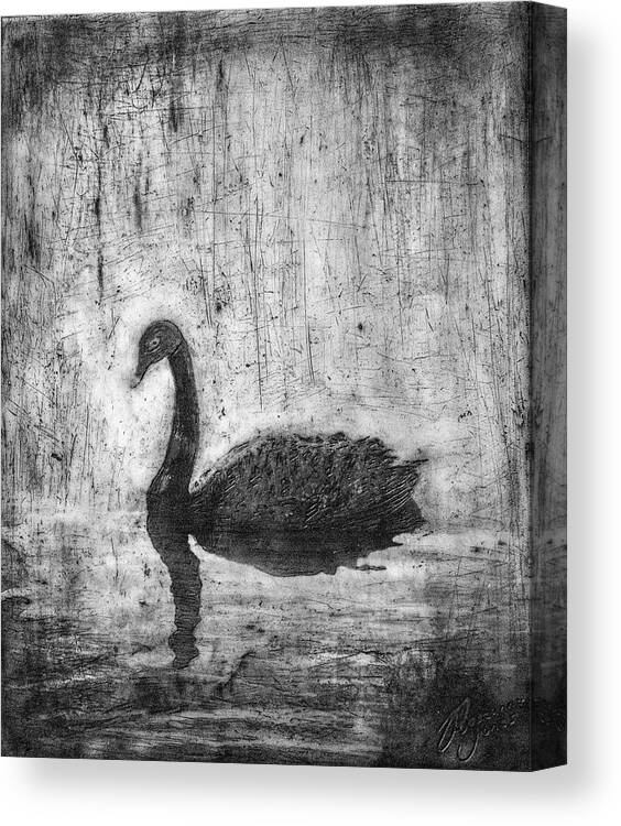 Swan Canvas Print featuring the mixed media Black Swan by Roseanne Jones