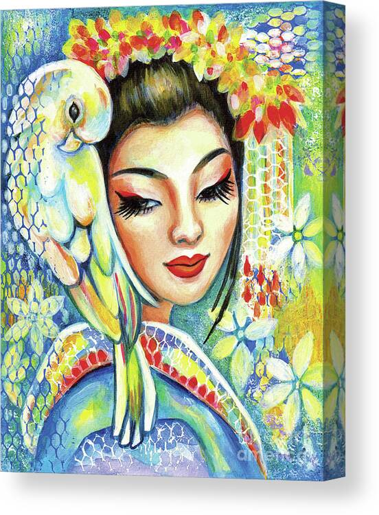Woman And Parrot Canvas Print featuring the painting Harmony by Eva Campbell