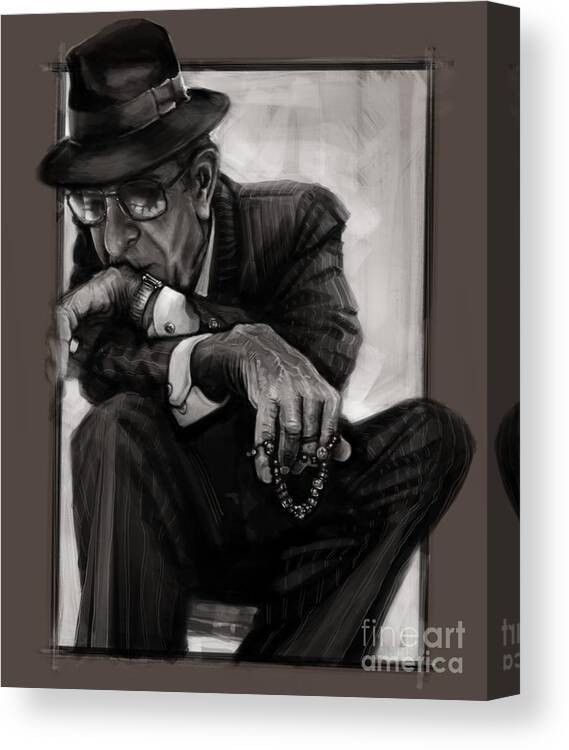 Musician Canvas Print featuring the painting Leonard Cohen by Andre Koekemoer