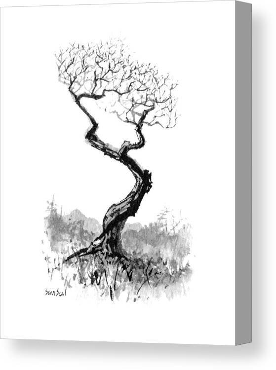 Chinese Brush Art Canvas Print featuring the painting Little Zen Tree 1820 #1 by Sean Seal
