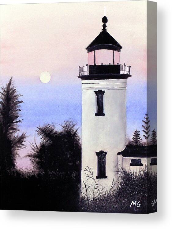 Lighthouse Acrylic Painting Canvas Print featuring the painting Lonesome Lighthouse by Mary Gaines