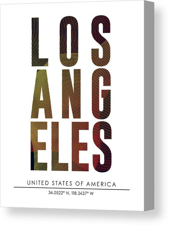 Los Angeles Canvas Print featuring the mixed media Los Angeles, United States Of America - City Name Typography - Minimalist City Posters by Studio Grafiikka
