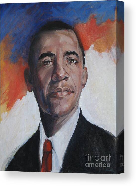 Portrait Canvas Print featuring the painting President Barack Obama #1 by Synnove Pettersen
