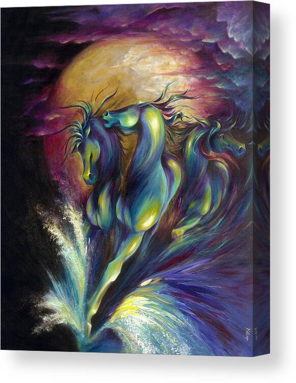 Horse Canvas Print featuring the painting Racing the Moon #1 by Dina Dargo