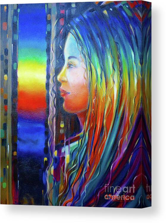 Girl Canvas Print featuring the painting Rainbow Girl 241008 #1 by Selena Boron