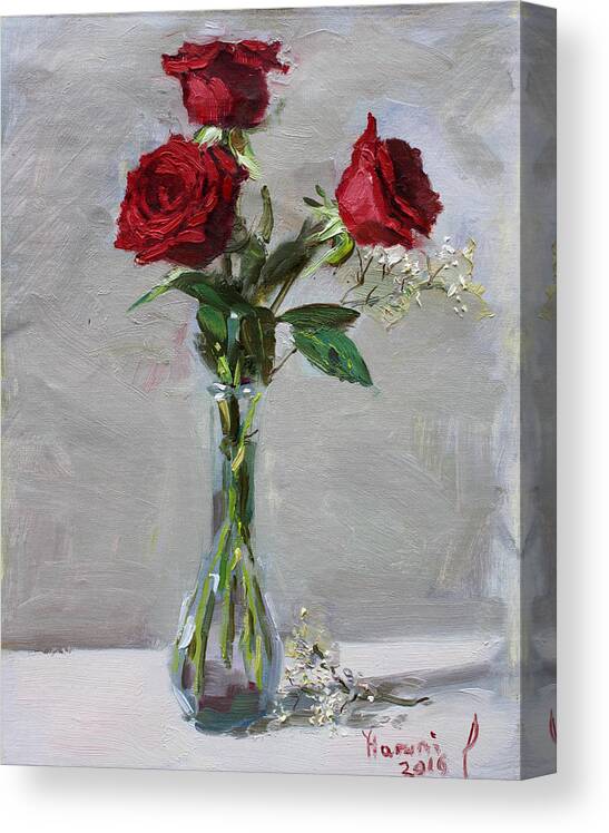 Roses Canvas Print featuring the painting Roses for Viola #2 by Ylli Haruni