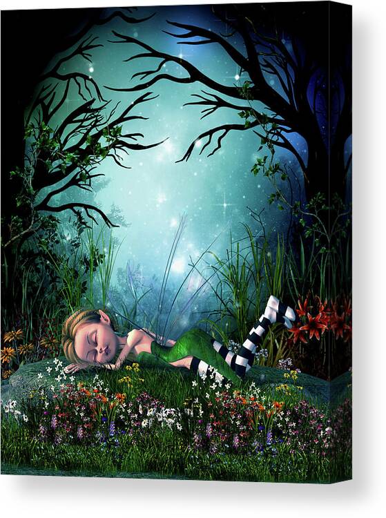 Sleeping Fairy Canvas Print featuring the digital art Sleeping Fairy #2 by John Junek