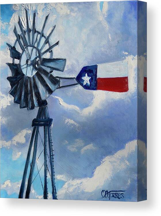 Windmill Canvas Print featuring the painting Texas Windmill #2 by Melissa Torres