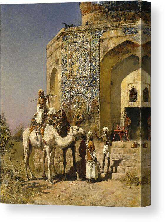 19th Century Art Canvas Print featuring the painting The Old Blue-Tiled Mosque Outside of Delhi, India, from circa 1885 by Edwin Lord Weeks