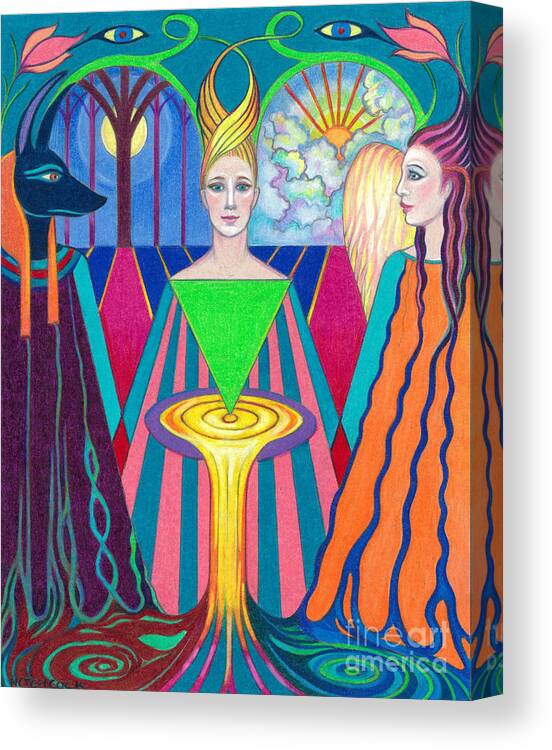 Spiritual Canvas Print featuring the drawing The Oracle by Debra Hitchcock