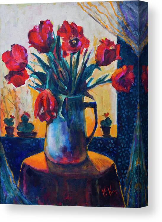  Canvas Print featuring the painting Tulips and cacti #1 by Maxim Komissarchik