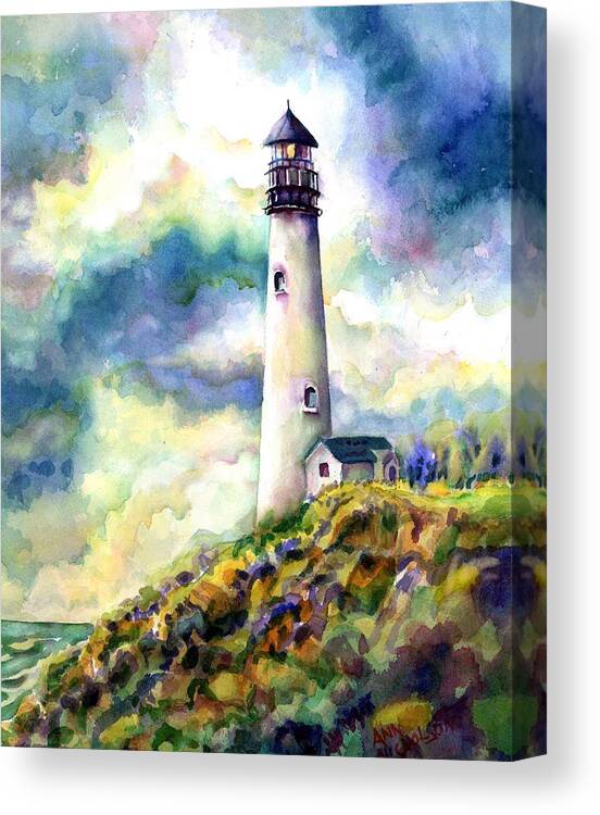 Painting Canvas Print featuring the painting yaquina Head Lighthouse by Ann Nicholson