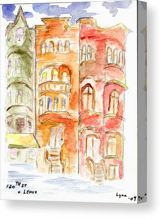 Lenox Avenue Canvas Print featuring the painting 120th and Lenox Ave in Harlem by AFineLyne
