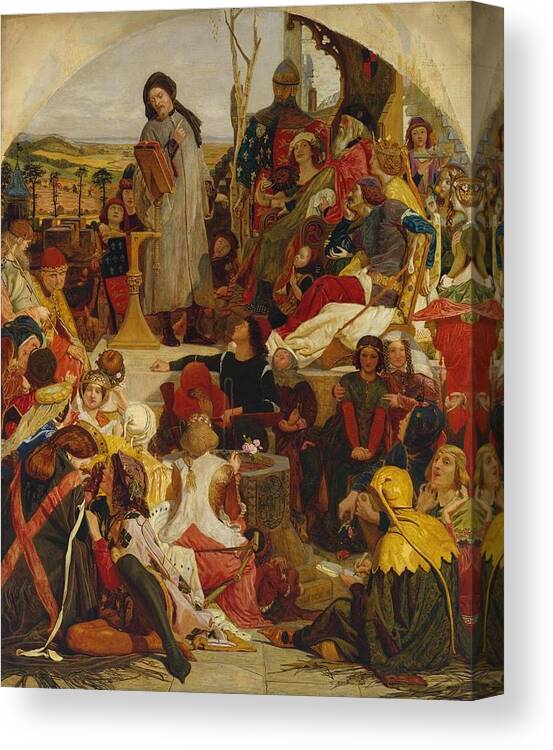 Ford Madox Brown Chaucer At The Court Of Edward Iii 1856�68 Canvas Print featuring the painting Edward by MotionAge Designs