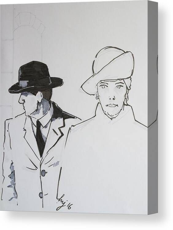 Vintage Canvas Print featuring the drawing 1920s Film Noir - I Think Were Being Followed by Mike Jory