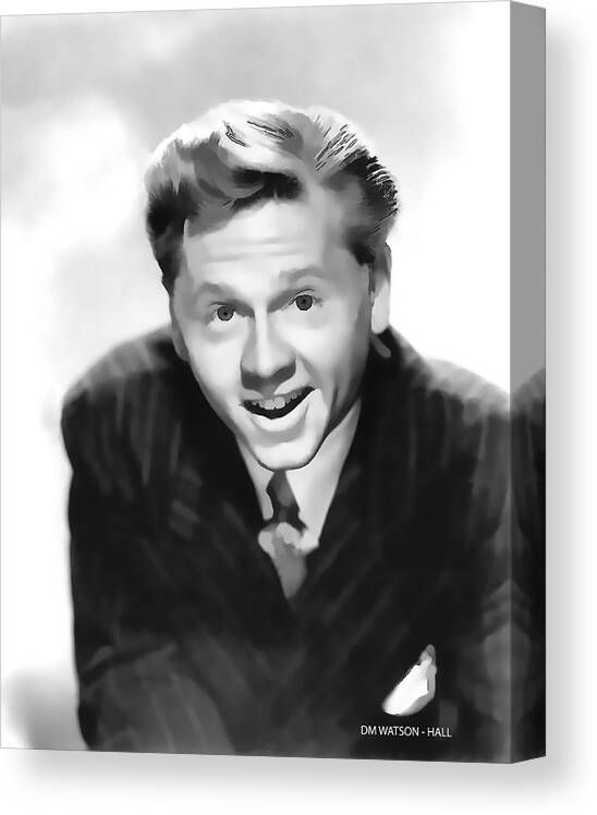 Mickey Rooney Canvas Print featuring the digital art 1940's Mickey Rooney - Black and White by Marlene Watson