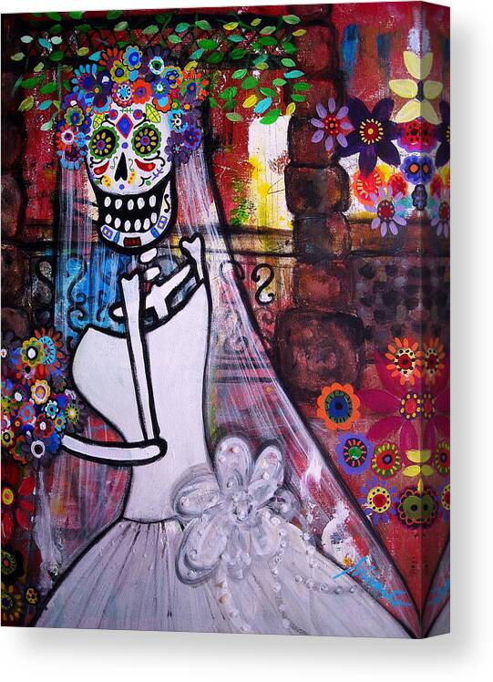 Day Of The Dead Canvas Print featuring the painting Day Of The Dead Bride #2 by Pristine Cartera Turkus