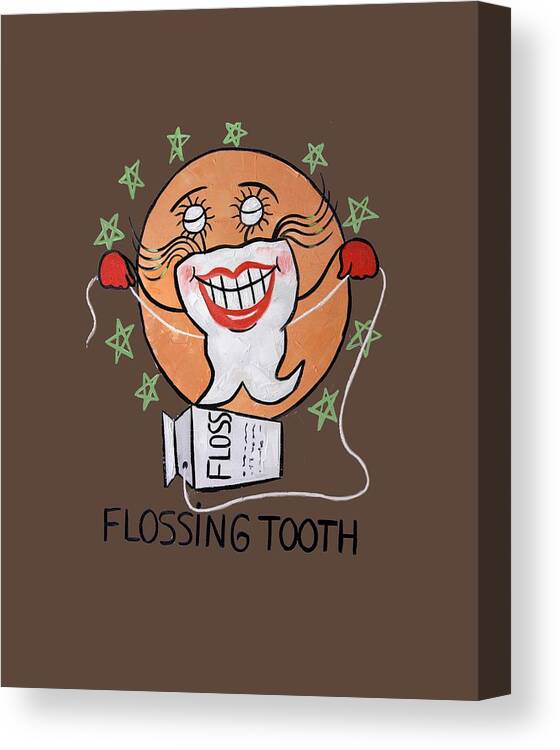 Dental Art T-shirtflossing Tooth Framed Prints Canvas Print featuring the painting Flossing Tooth by Anthony Falbo