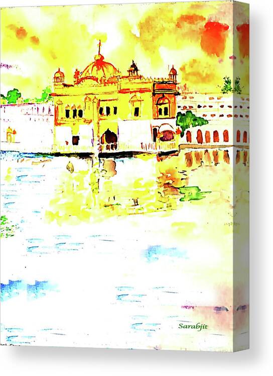 Sikh Art Canvas Print featuring the painting Golden Temple #3 by Sarabjit Singh