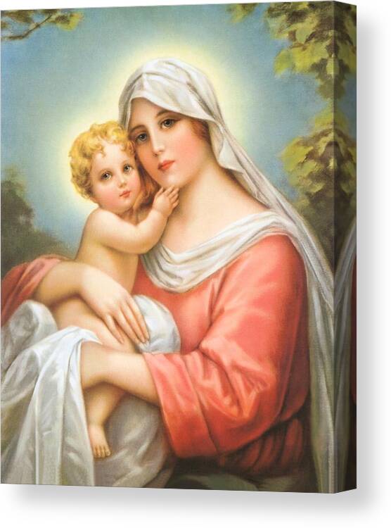 Christmas Canvas Print featuring the painting Mary and Baby Jesus by Artist Unknown