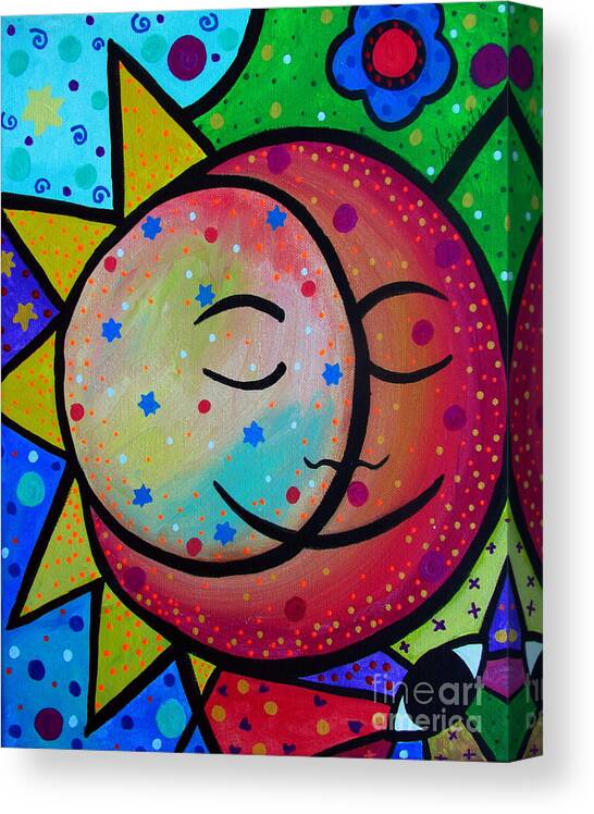 Love Canvas Print featuring the painting Sun And Moon Couple #3 by Pristine Cartera Turkus