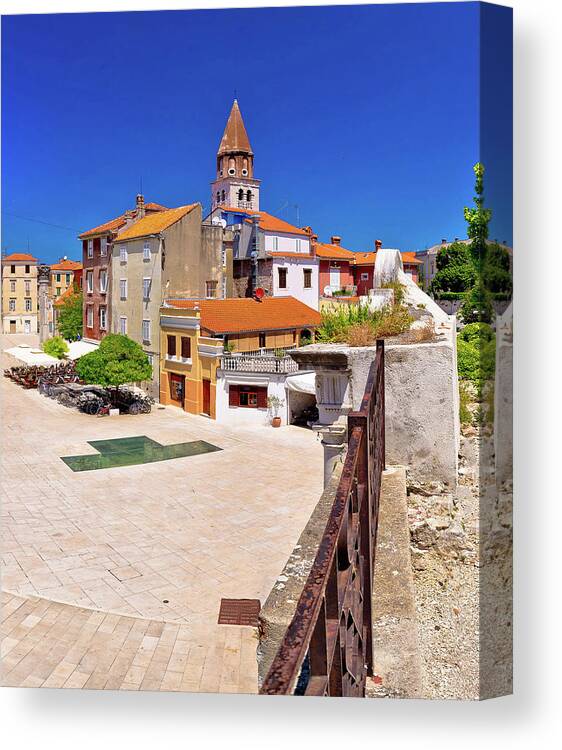 Zadar Canvas Print featuring the photograph Zadar Five wells square and historic architecture panoramic view #2 by Brch Photography