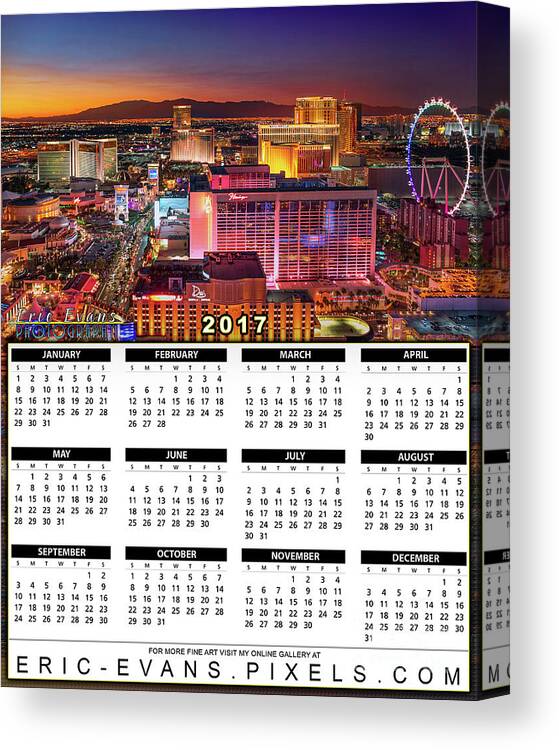 2017 Calendar Las Vegas North View After Sunset Canvas / Art by Aloha Art - Art America
