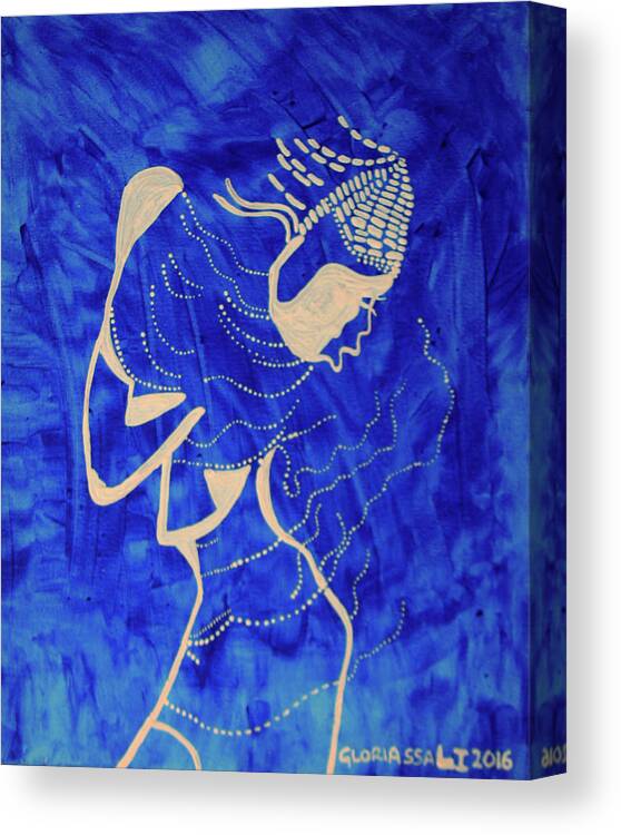 Jesus Canvas Print featuring the painting Dinka in Blue - South Sudan #3 by Gloria Ssali