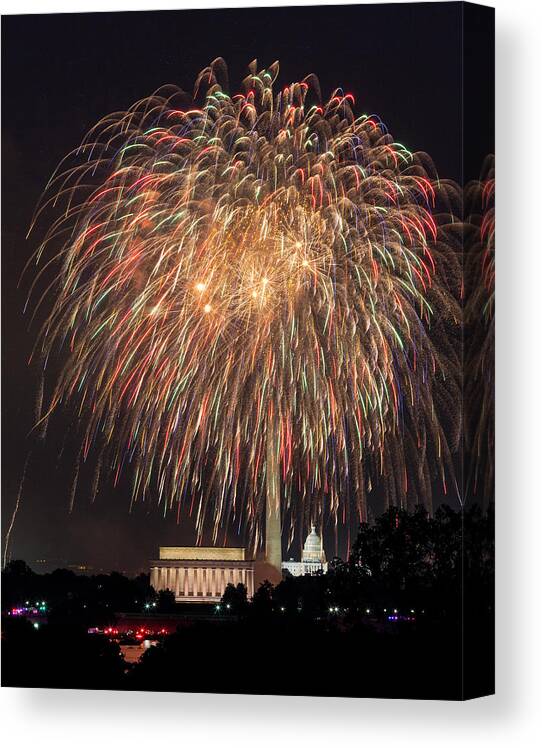 4th July Canvas Print featuring the photograph Fireworks over Washington DC on July 4th #3 by Steven Heap
