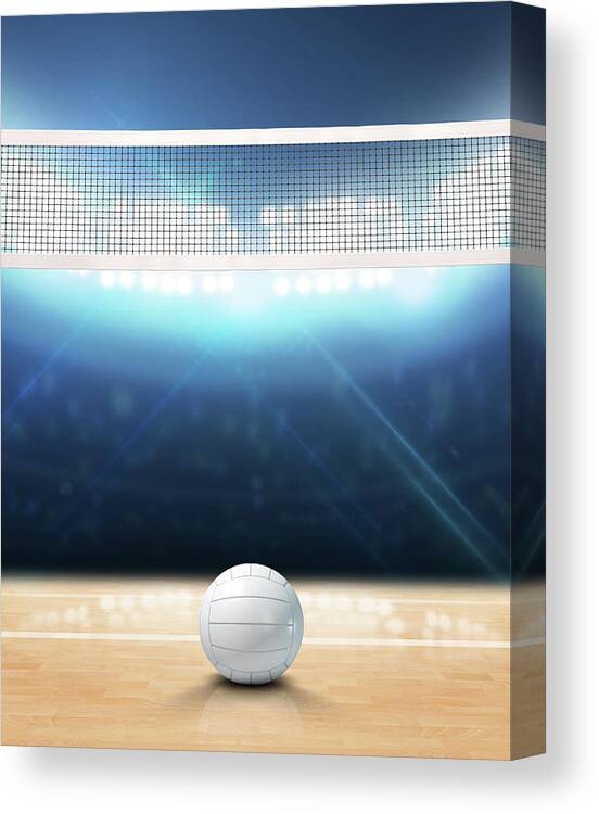 Volleyball Canvas Print featuring the digital art Indoor Floodlit Volleyball Court #3 by Allan Swart