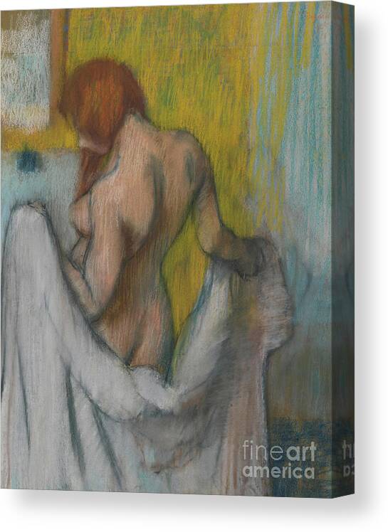 Woman With A Towel Canvas Print featuring the pastel Woman with a Towel by Edgar Degas