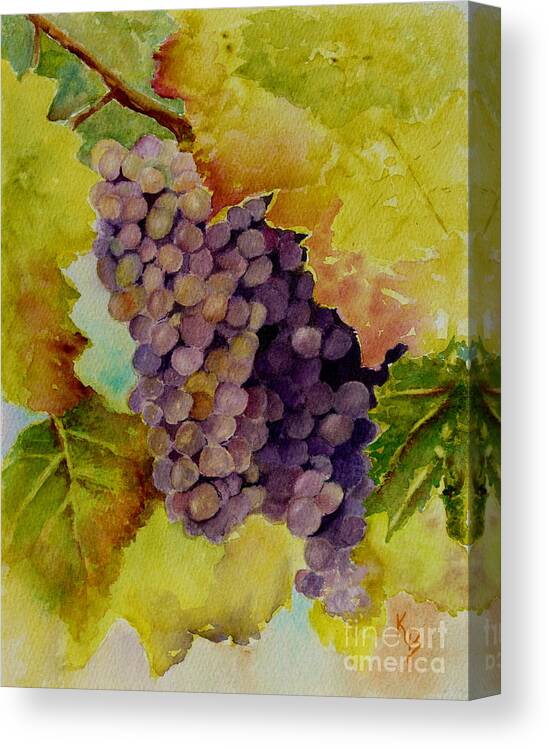 Grapes Canvas Print featuring the painting A Bunch of Grapes by Karen Fleschler