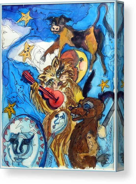 Hickery Dickory Dock Canvas Print featuring the painting A Cat and A Fiddle by Mindy Newman
