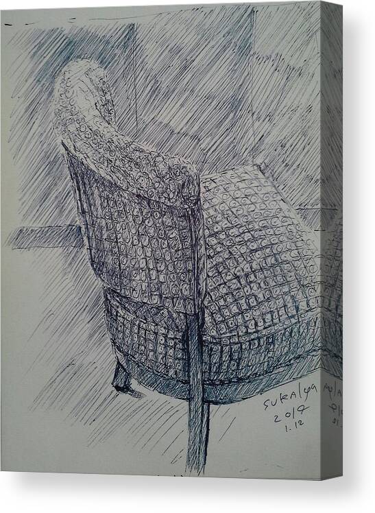 Starbucks Canvas Print featuring the drawing A chair in Starbucks by Sukalya Chearanantana