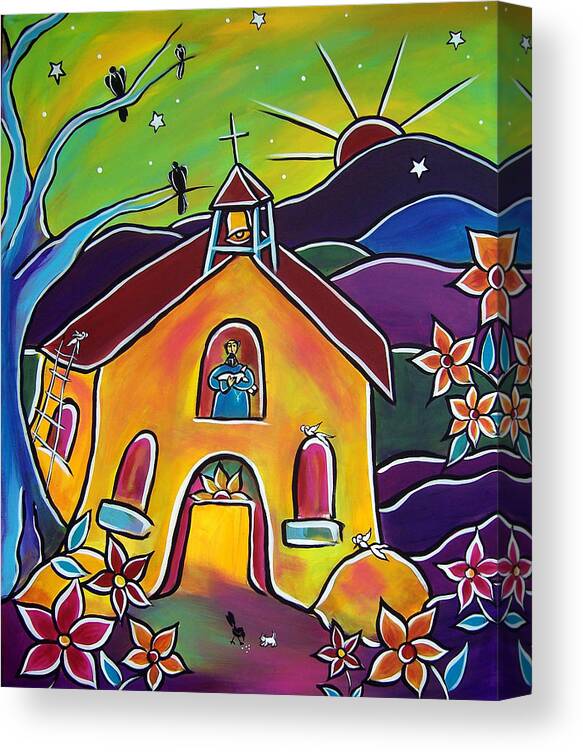 Southwest Canvas Print featuring the painting A Church for St. Francis by Jan Oliver-Schultz