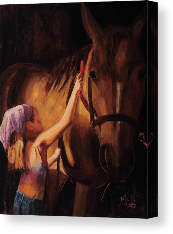 Young Girl With Horse Canvas Print featuring the painting A Girls First Love by Billie Colson