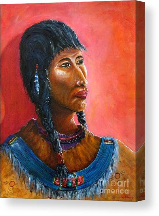 Native American Art Canvas Print featuring the mixed media A Maiden Waits by Philip And Robbie Bracco