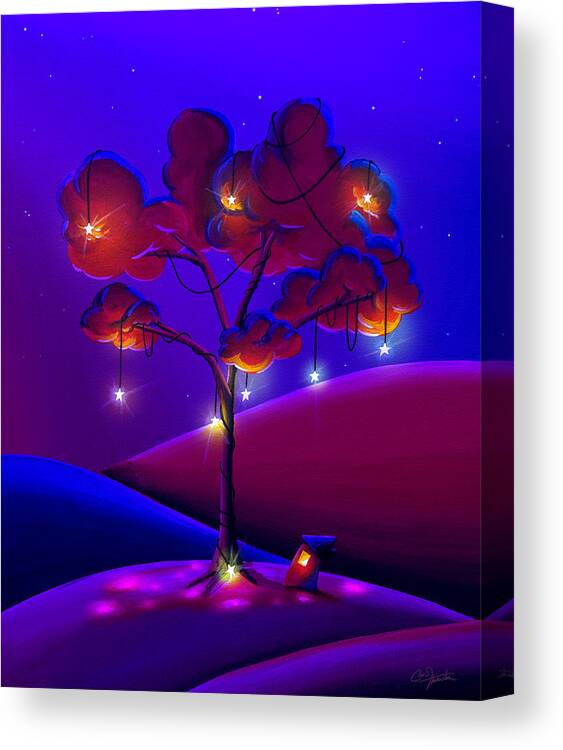 Tree Canvas Print featuring the painting A Night Under The Stars by Cindy Thornton